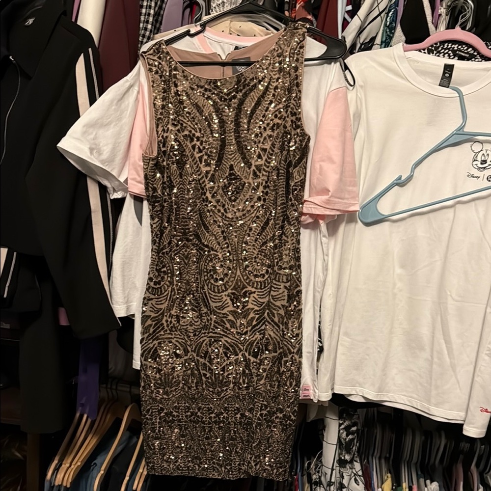Vince Camuto Shimmering Bronze Mini Dress